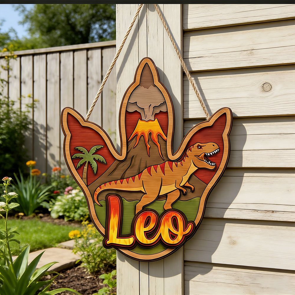 Baby Gate Stairs - Gepersonaliseerde 3D T-Rex dinosaurusnaam houten hangende